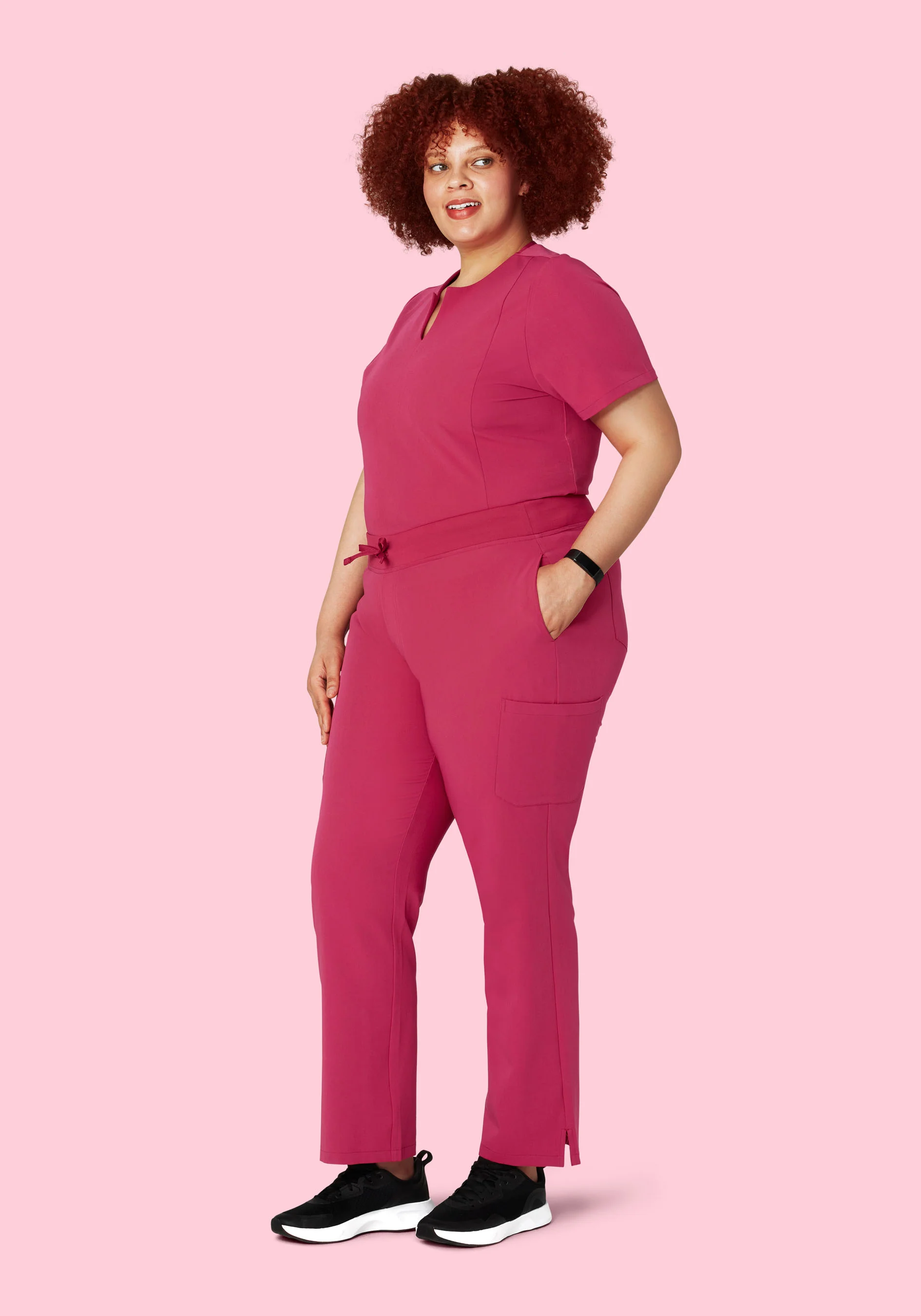 5 Pocket Notch Neck Top Deep Magenta - Image 7
