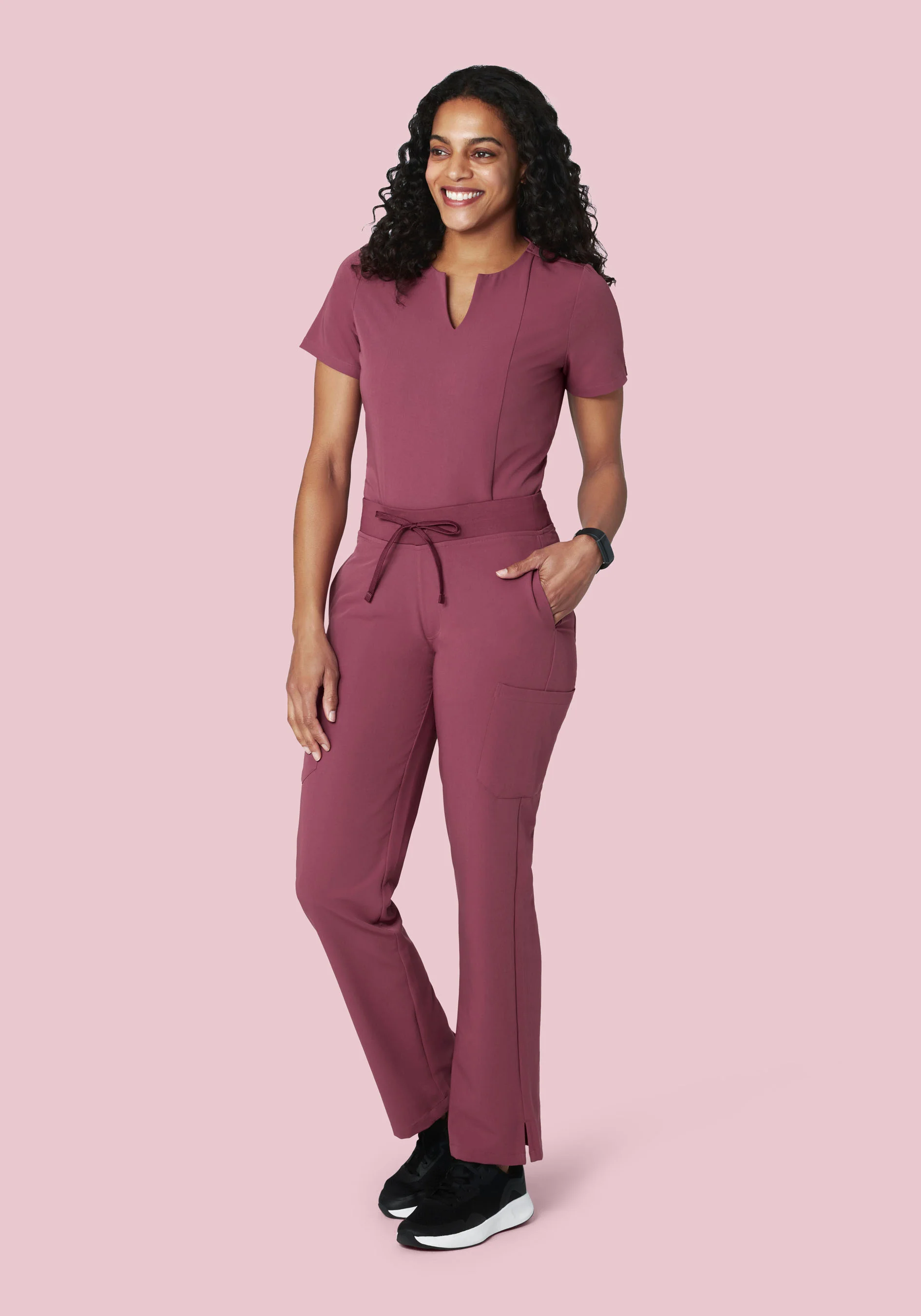 5 Pocket Notch Neck Top Deep Mauve - Image 3