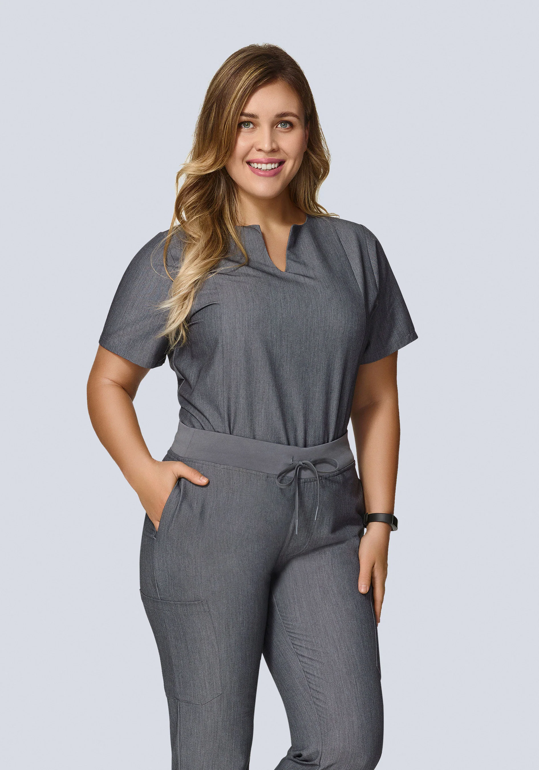 5 Pocket Notch Neck Top Gray - Image 4