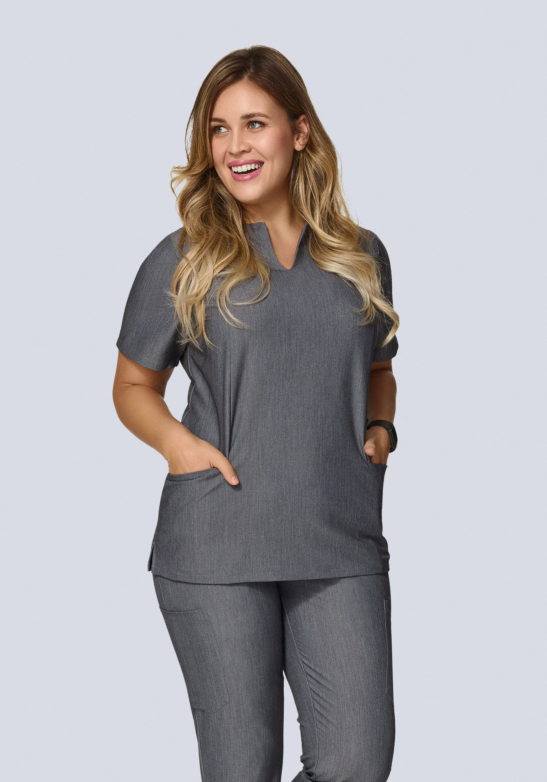 5 Pocket Notch Neck Top Gray - Image 5