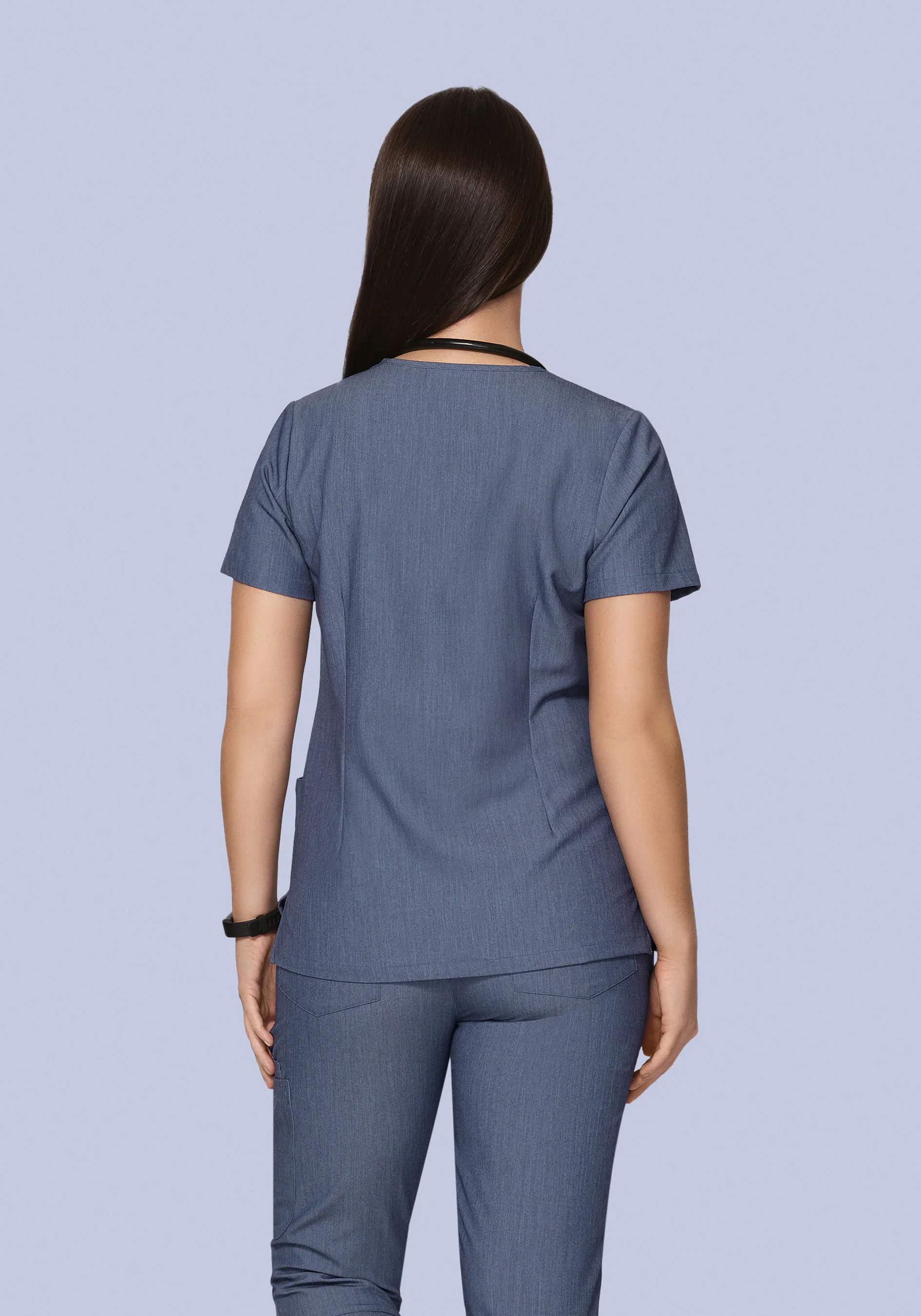 5 Pocket Notch Neck Top Heather Denim - Image 7