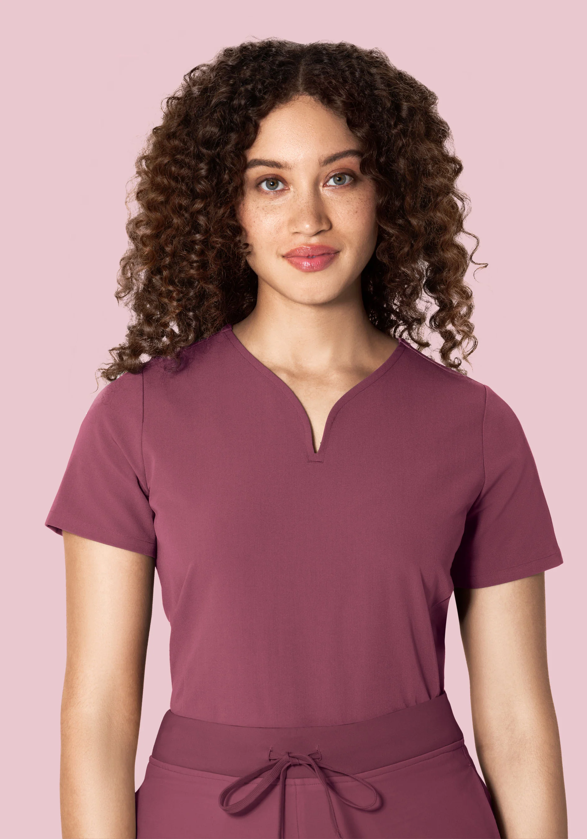 Curved V-Neck Top Deep Mauve - Image 2