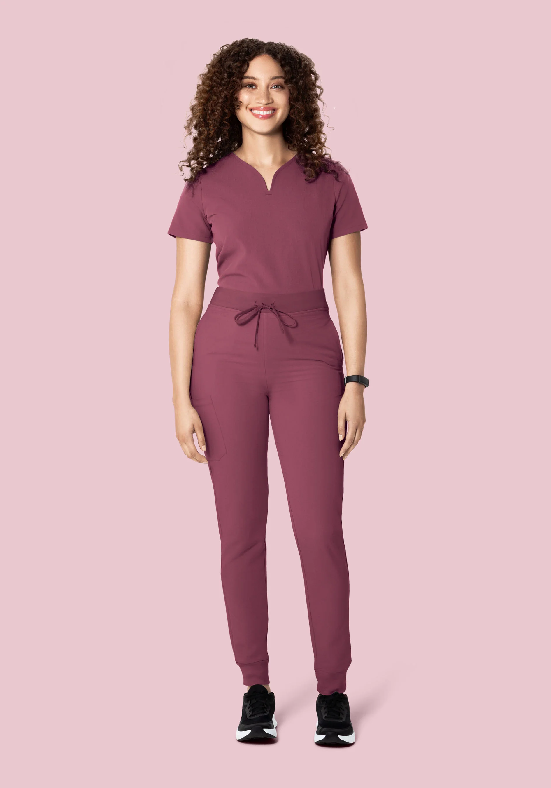 Curved V-Neck Top Deep Mauve - Image 4