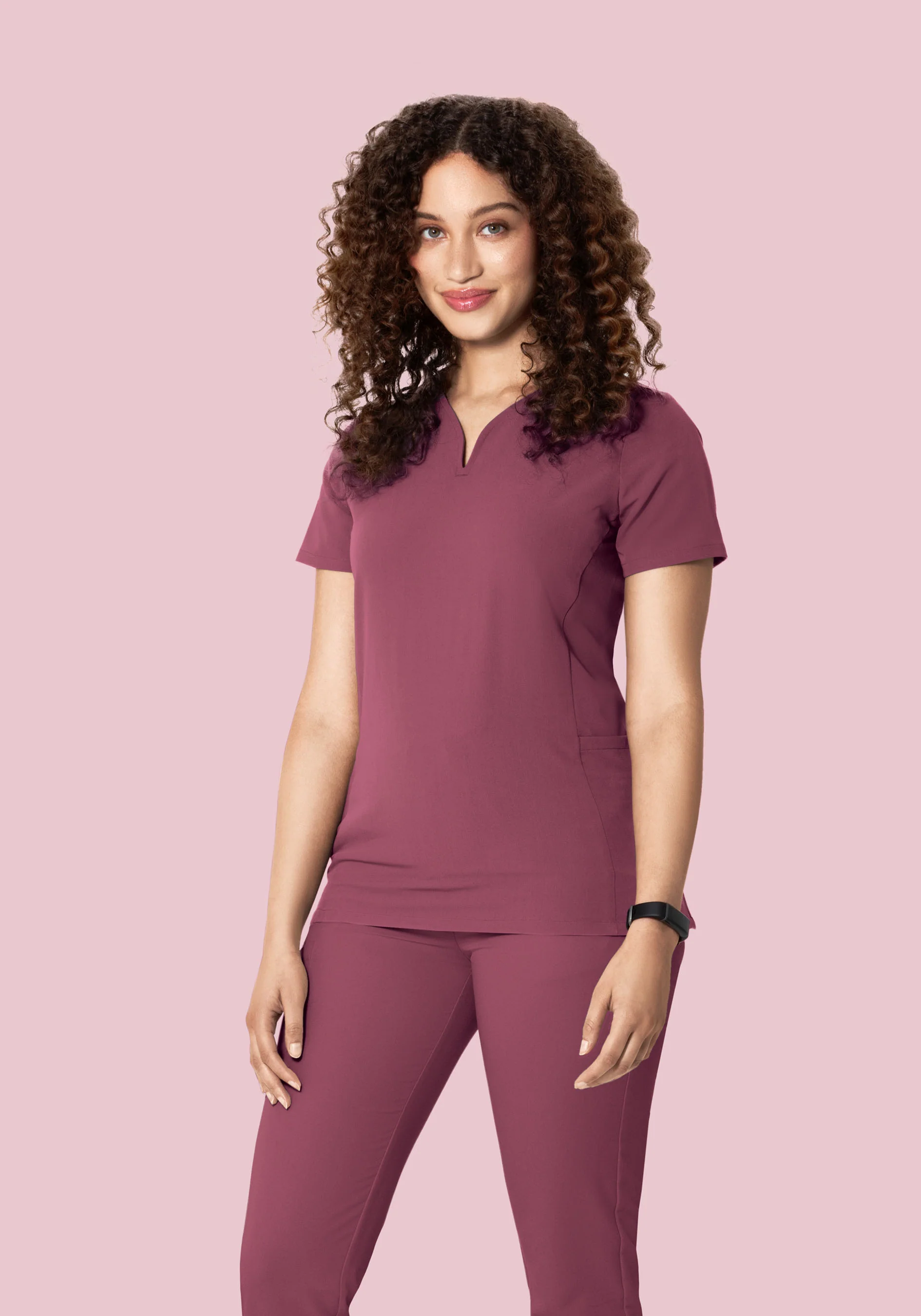 Curved V-Neck Top Deep Mauve - Image 5