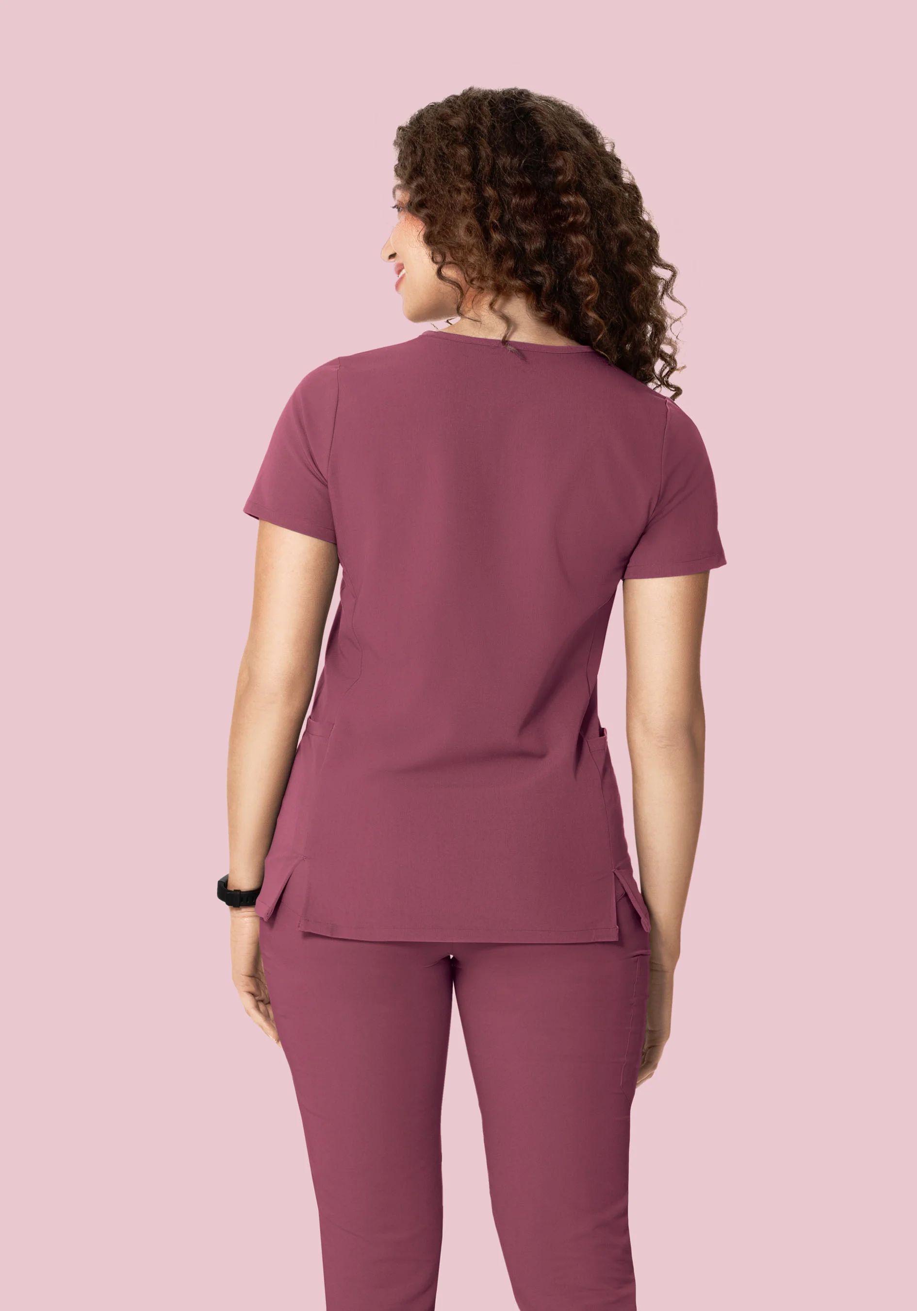 Curved V-Neck Top Deep Mauve - Image 6