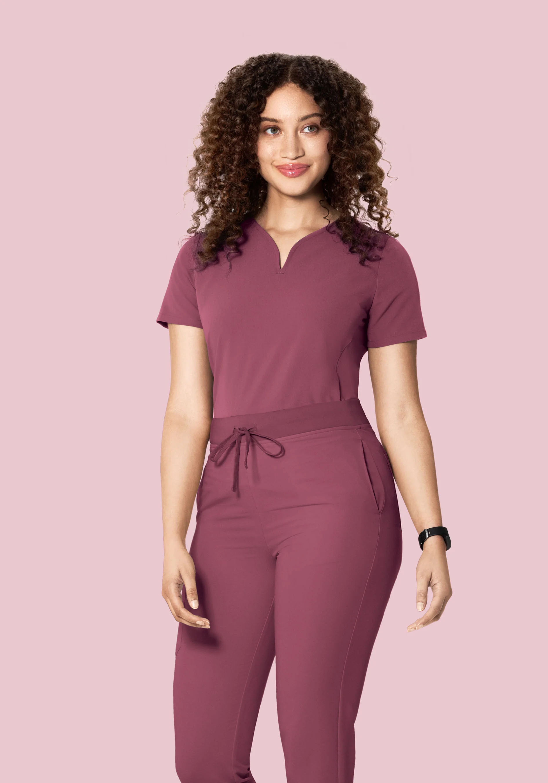Curved V-Neck Top Deep Mauve - Image 7