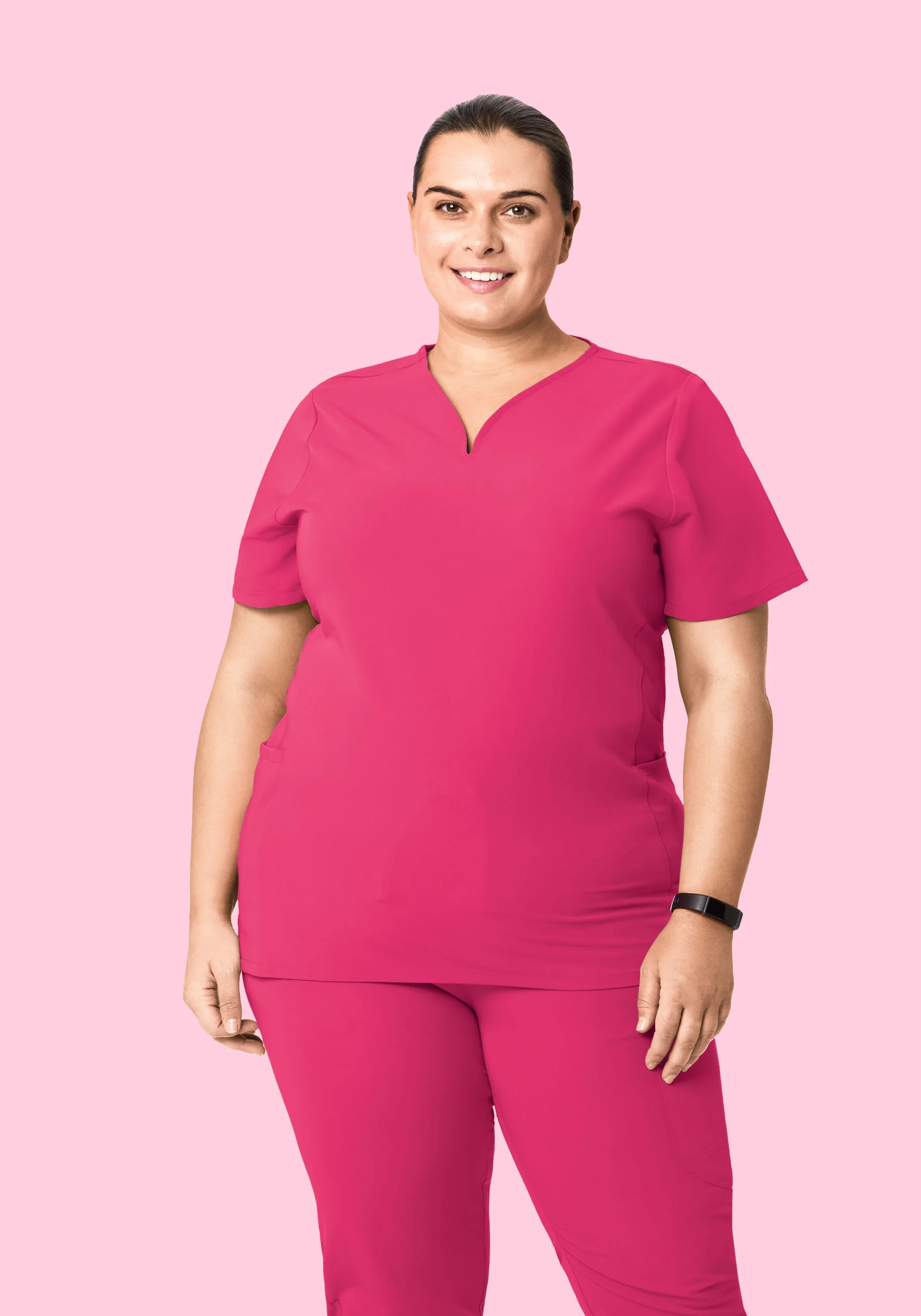 Curved V-Neck Top Hot Pink - Image 5