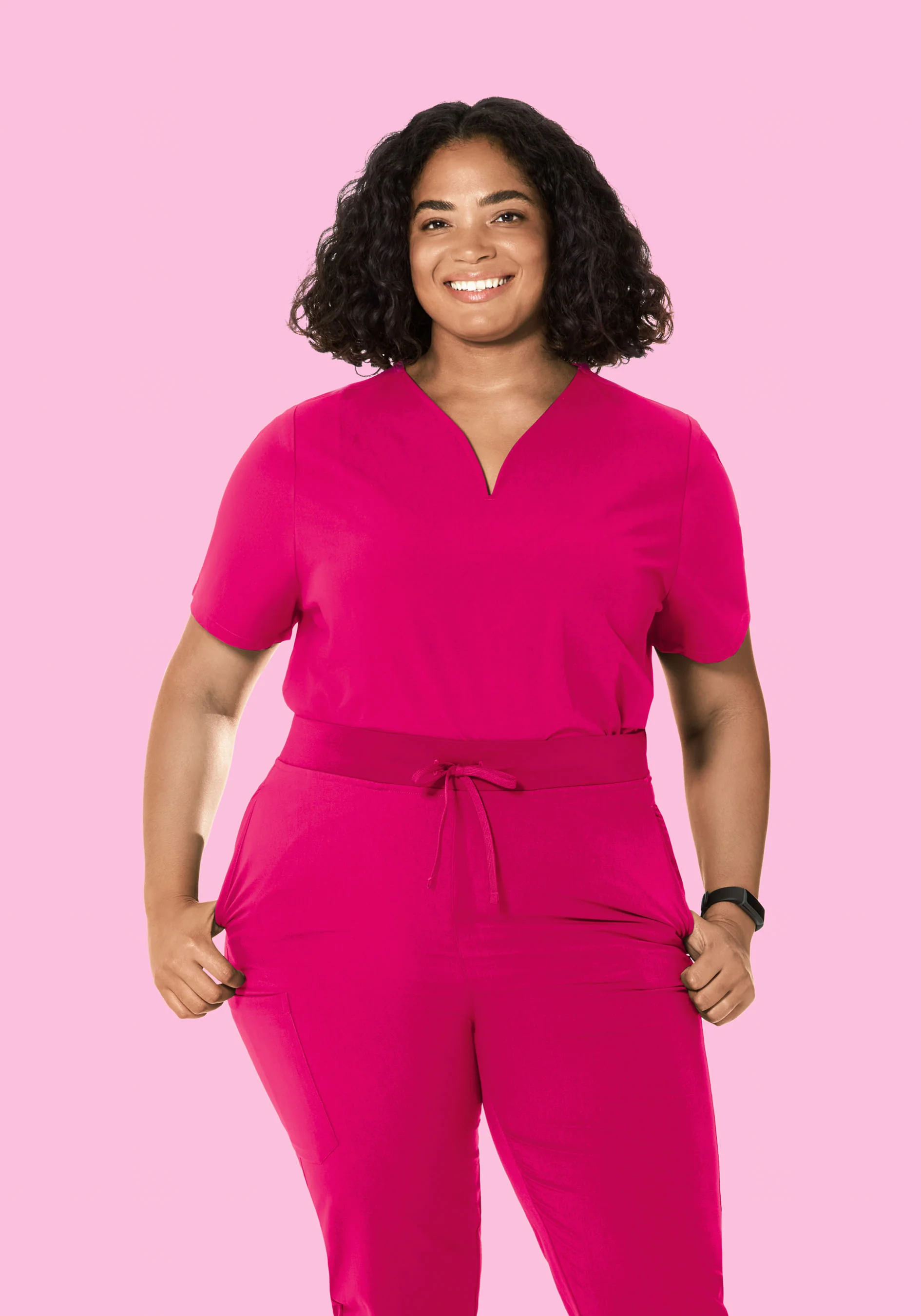 Curved V-Neck Top Raspberry - Image 6