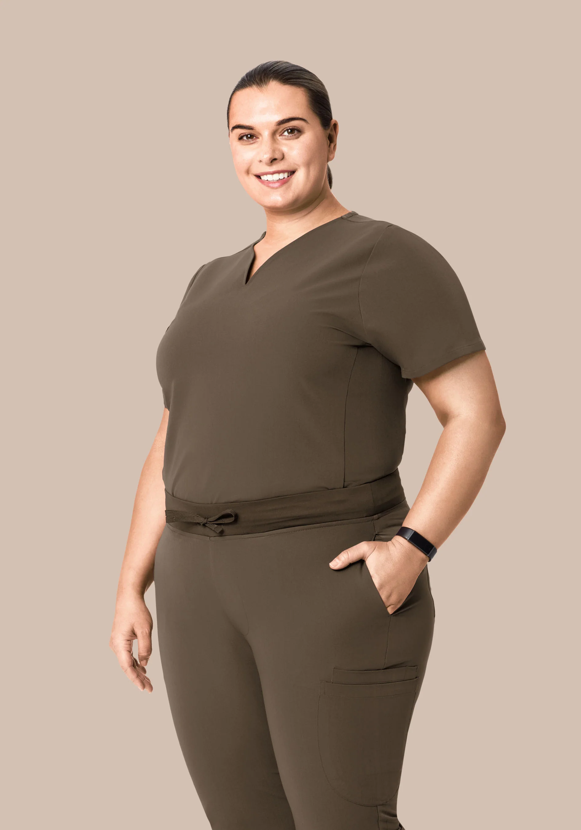 Curved V-Neck Top Truffle - Image 6