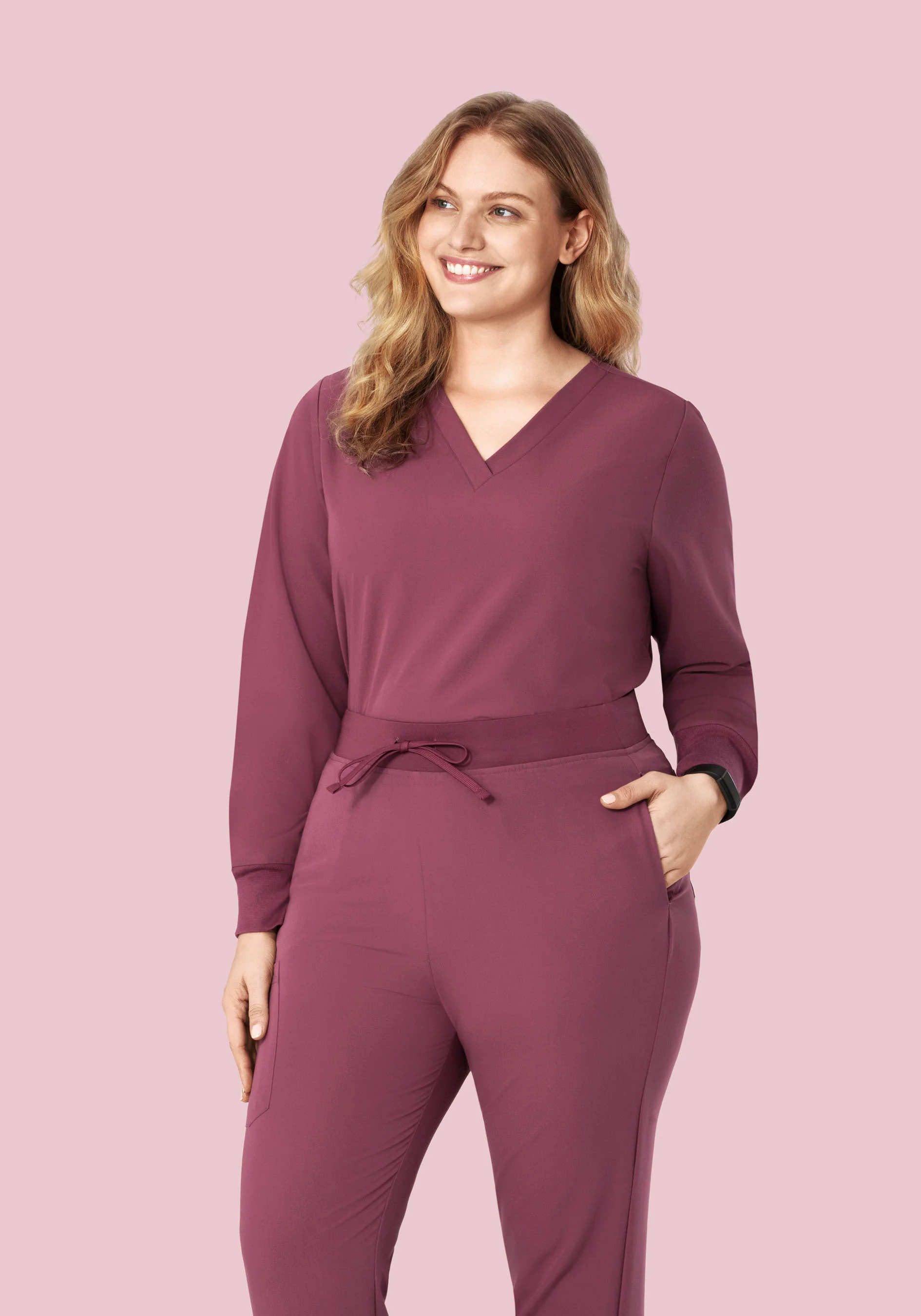 Long Sleeve 6 Pocket Top Deep Mauve - Image 6