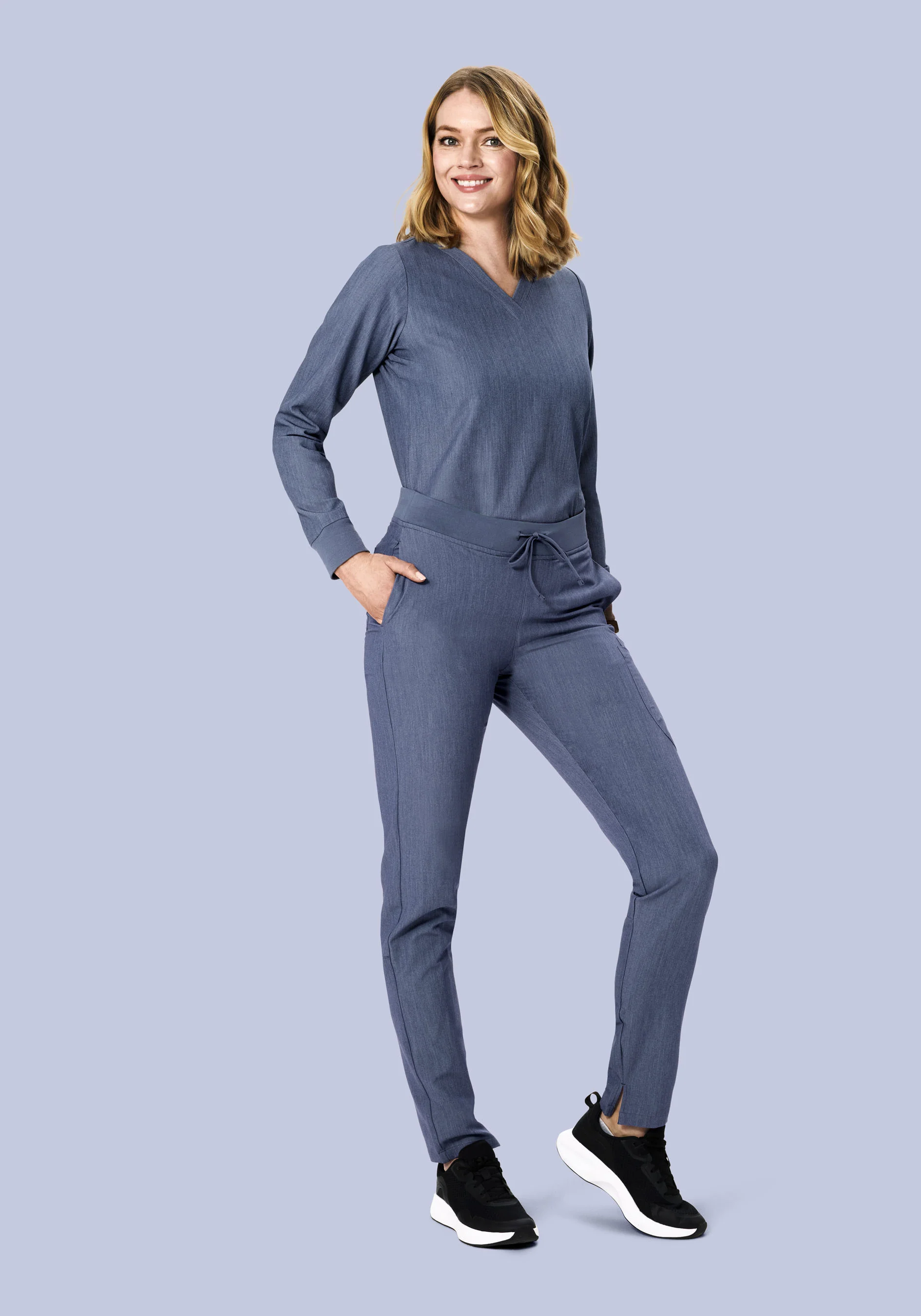 Long Sleeve 6 Pocket Top Heather Denim - Image 4