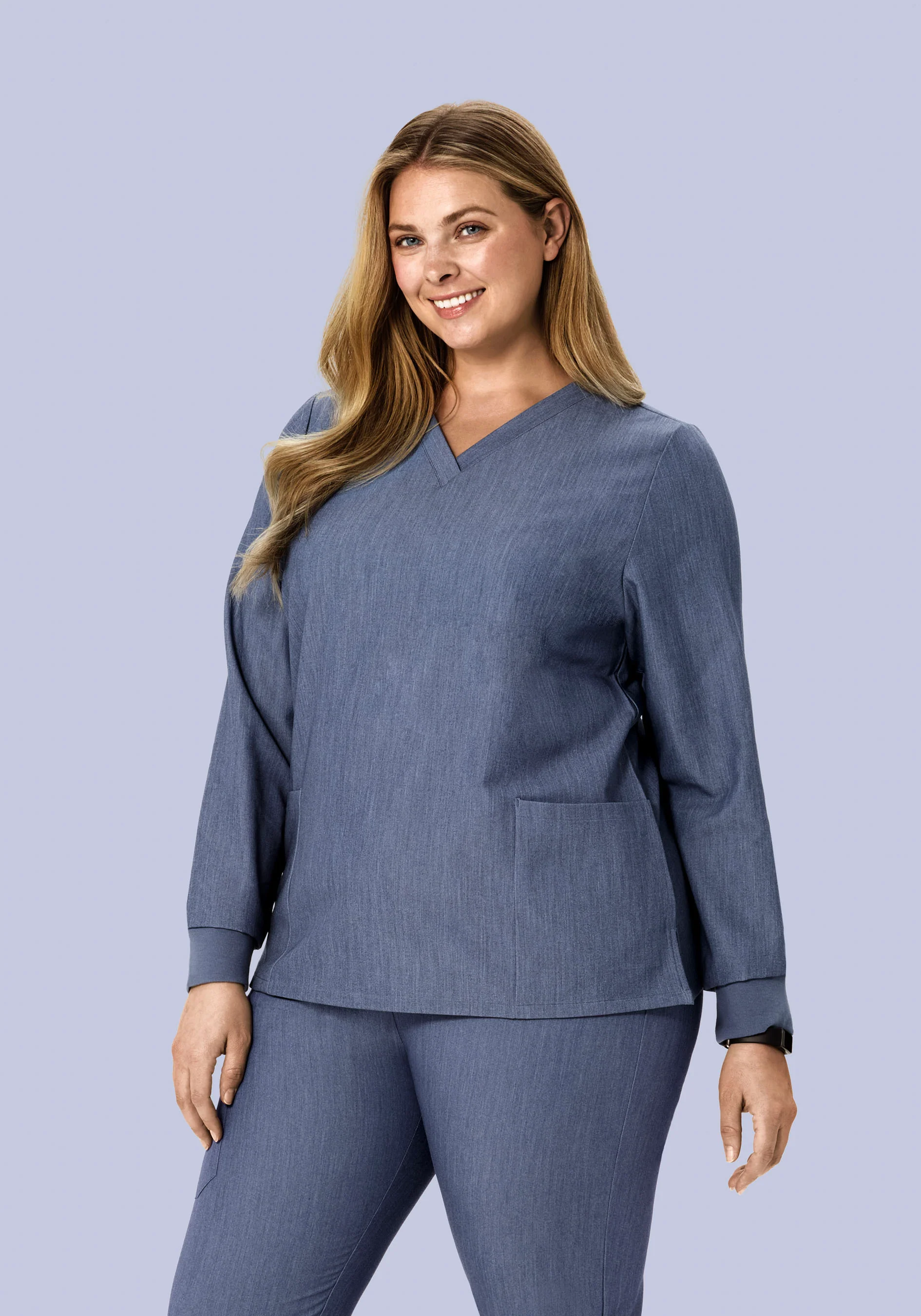 Long Sleeve 6 Pocket Top Heather Denim - Image 5