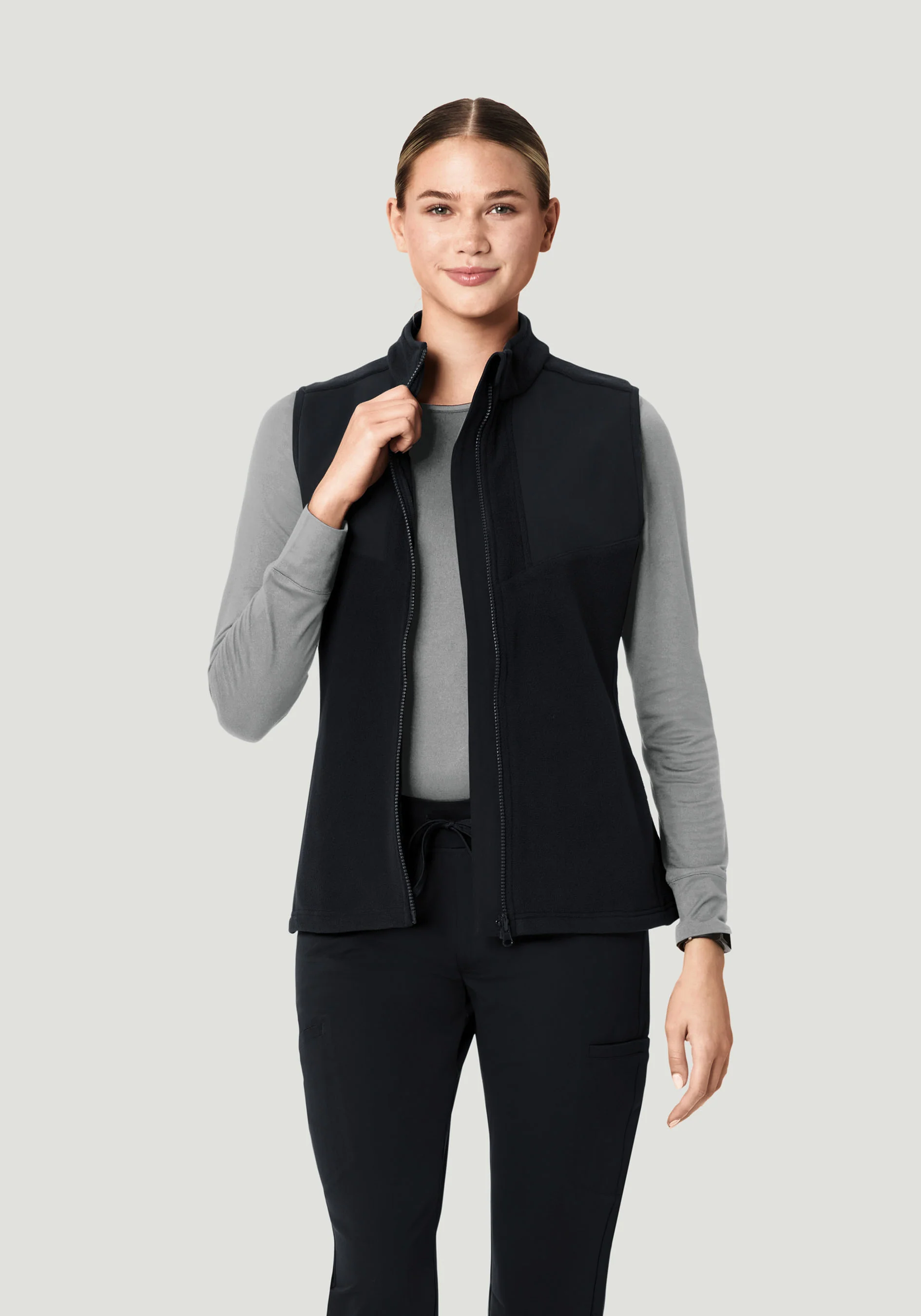 Women's Fleece Scrub Vest Black - Image 2